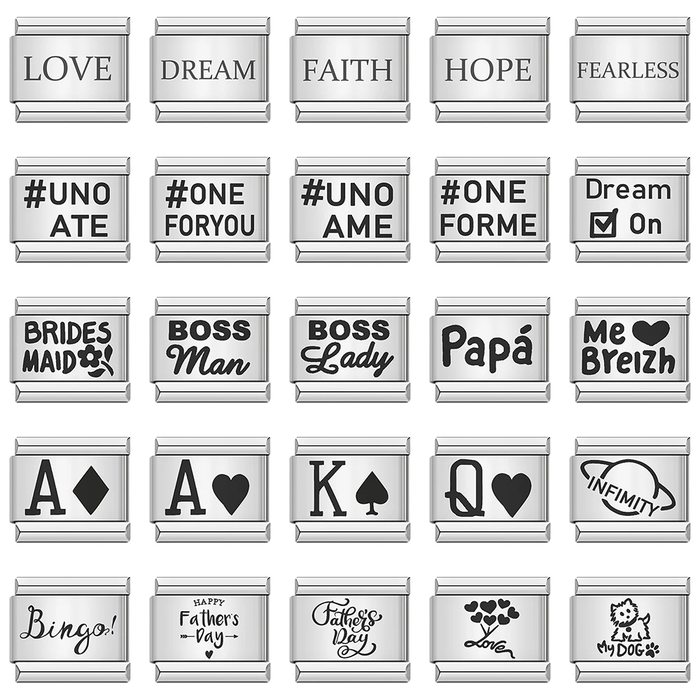 URING Words Love Dream FAITH BOSS LADY Persönlichkeit Italienischer Charm Links Passend für 9mm Armband Edelstahl Schmuckherstellung DIY