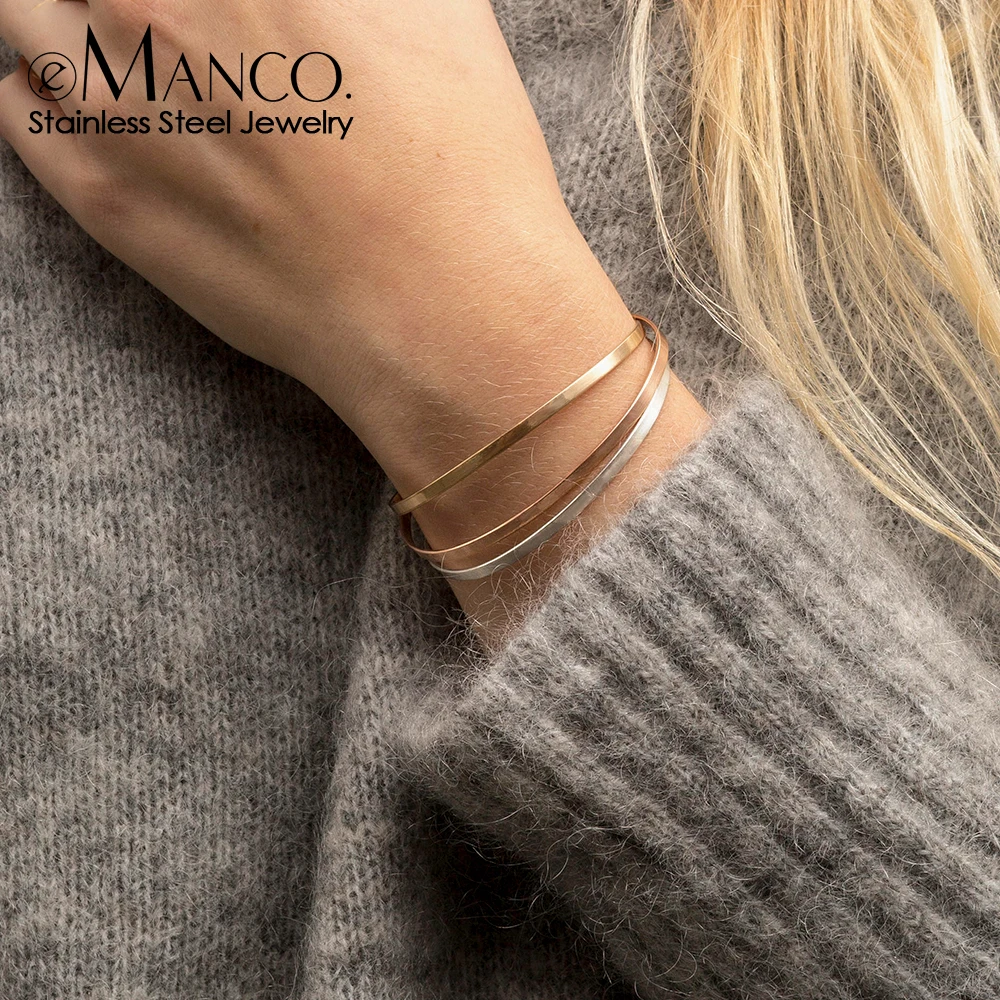 eManco 4MM 6MM Stainless Steel Gold-Plated Fashion Bracelet Simple Couple Jewelry