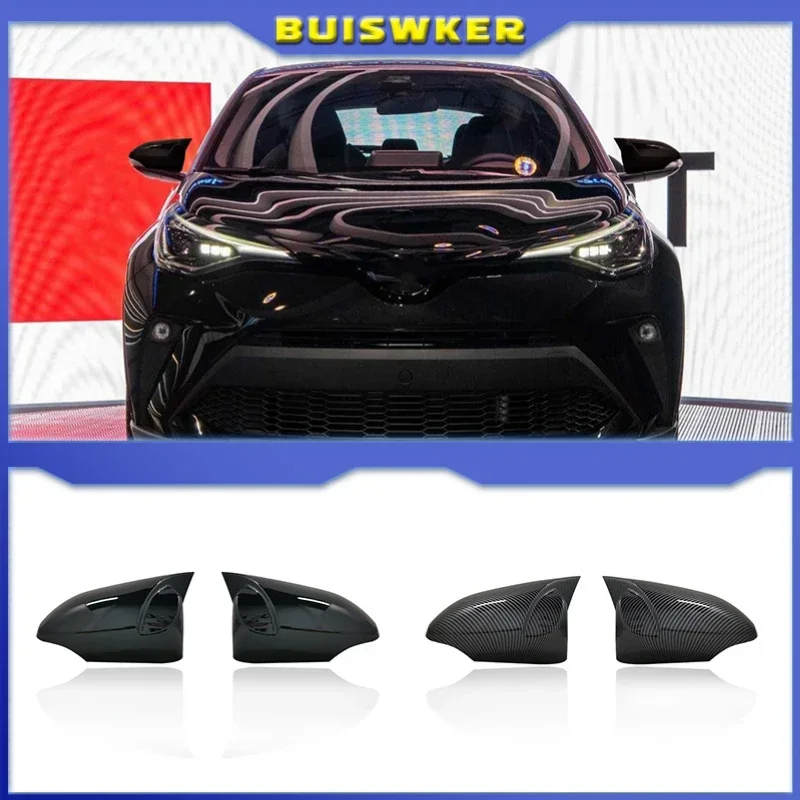 

ABS 2pcs Carbon Fiber Texture Style Wing Side Rearview Mirror Cover Trim Cap Fit for Toyota C-HR CHR 2017-2020 Car Accessories