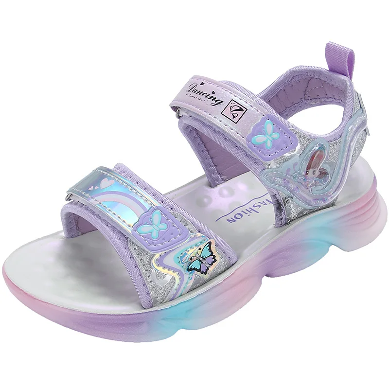 Girls Sandals Children Cartoon Butterfly Hook&loop Sports Student Fashion Rainbow Soft Sole 2022 Summer New Casual Beach Shoes child shoes girl Children's Shoes