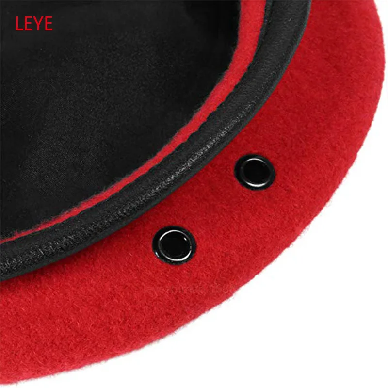 Custom Logo Large Unisex Wool Beret Caps Men Solid Color Pu Edge Army Woolen Beanies Adjustable French Artist Warm Boinas Hats 6