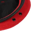 Custom Logo Large Unisex Wool Beret Caps Men Solid Color Pu Edge Army Woolen Beanies Adjustable French Artist Warm Boinas Hats 6