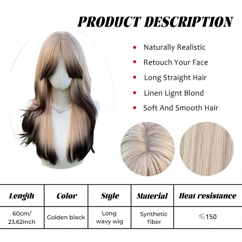 Synthetic Blonde Wavy Hair Wig for Women with Bangs