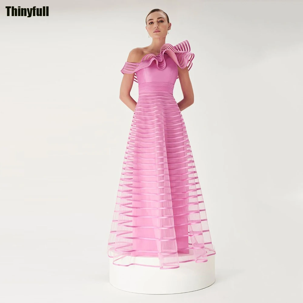 

Thinyfull A-line Long Evening Party Dress One Shoulder Satin Sleeveless Prom Dress Formal Occasion Gown Robe De Soirée
