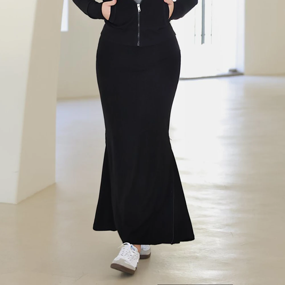 Plus Size Women's Bodycon Mermaid Maxi Skirt With Side Zip Slim-Fit Sexy Premium Knit Pencil Skirt Sporty Stylish Autumn Casual