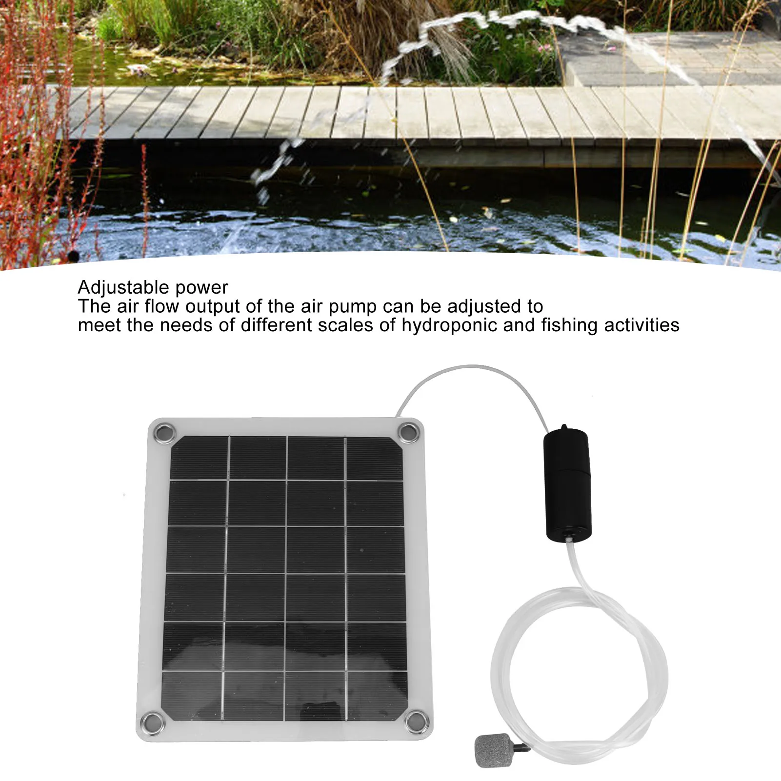 Solar Aquarium Air Pump Solar Pond Aerator Waterproof 20W Noiseless Solar Aquarium Air Pump with Air Bubble Stones for Fishpond