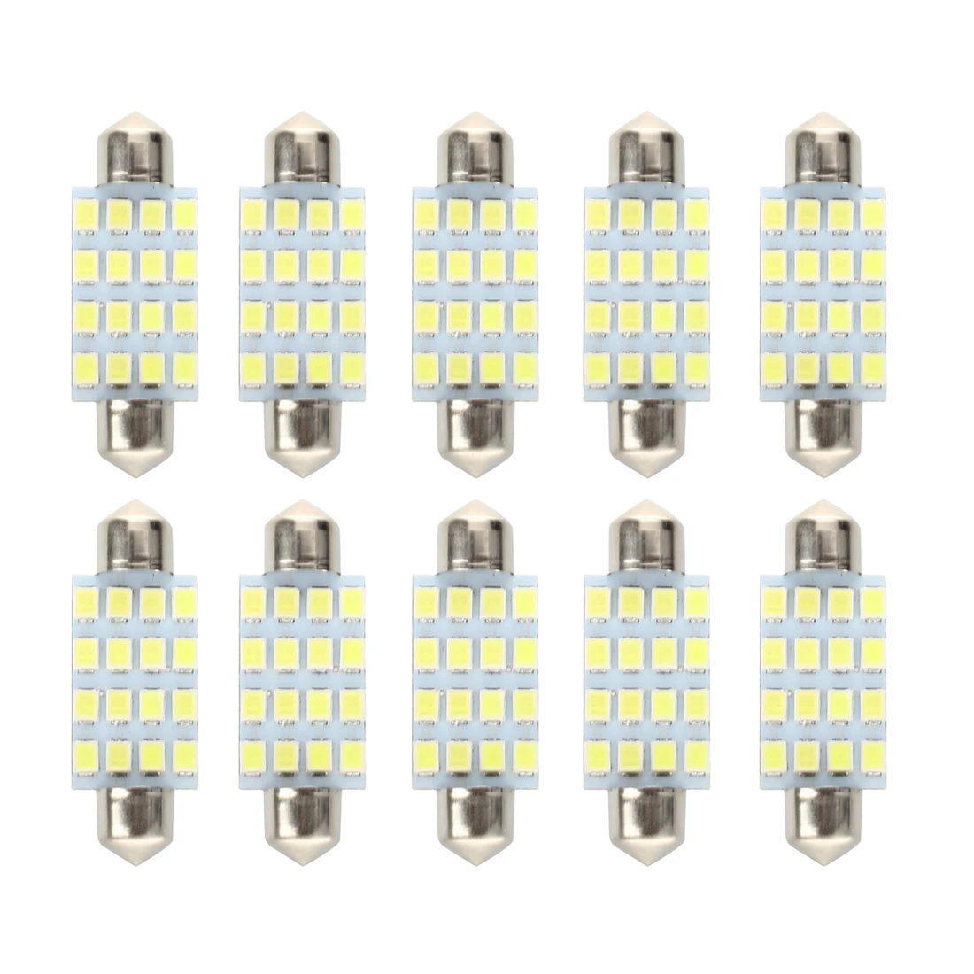 10 Pz 16 Siluro Auto Lampadina Led Smd 3528 42Mm-Bianco
