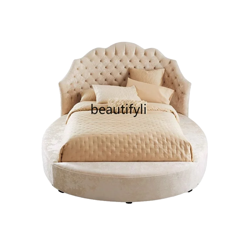 

Modern Simple Fabric Tatami round Bed Hotel Couple Faux Leather Large Apartment Bed
