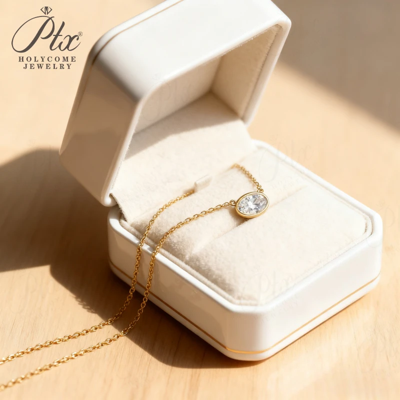 Stapelbare Diamant-Halsketten, 18 Karat, 14 Karat, 10 Karat Gold, 925er Silber, Moissanit, Birne, ovales Herz, runde Form, Lünettenfassung, Geschenk, klassisch – Detail 17