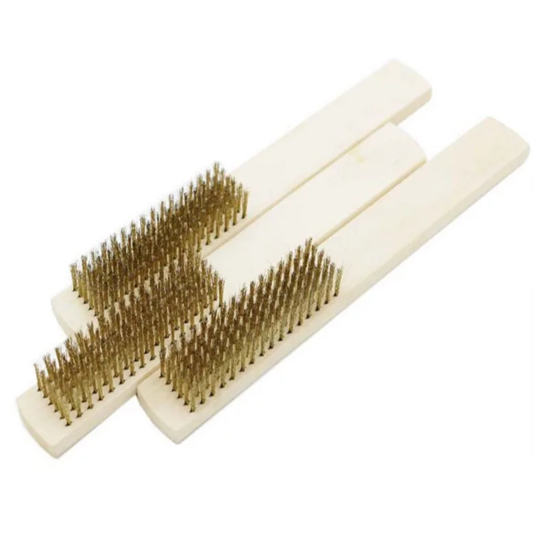 1pcs Wood Handle Brass Wire Copper Brush for Industrial Devices Surface/Inner Polishing Grinding Cleaning 6x16 Row Brushes 5