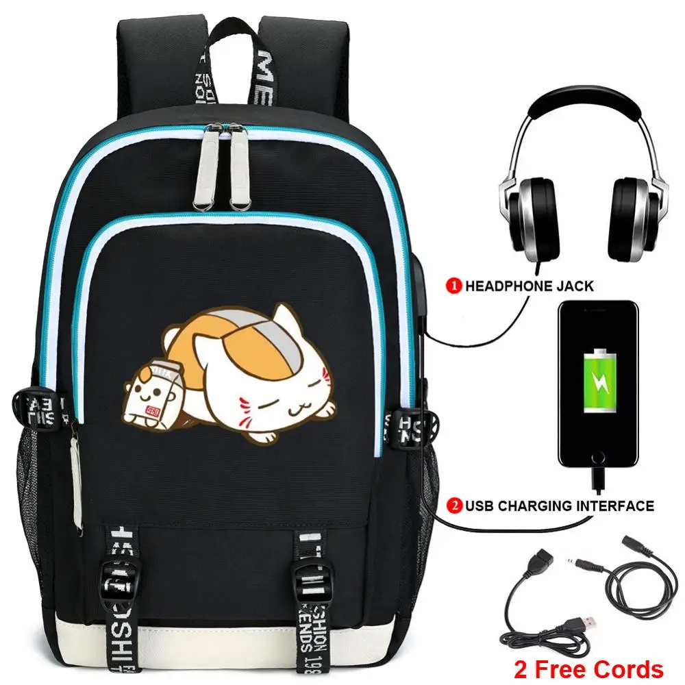 

Anime Natsume Yuujinchou Cat Teacher Backpack w/ USB Port Headphone Rucksack Bag Teenager Student School Laptop Bag Gift