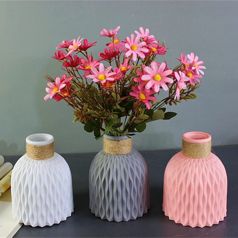 Modern Flower Vase Imitation Ceramic Flower Pot Decoration Home Plastic Vase Flower Arrangement Nordic Style Home Decoration