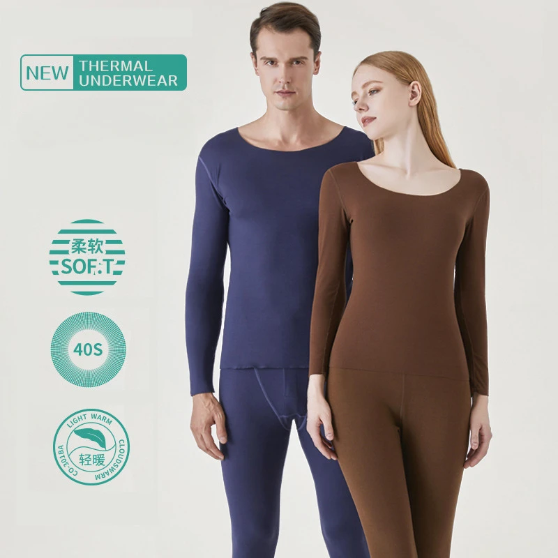 Women's Thermal Underwear Sets Men Winter Thick Double Layer Warm Lingeries  Long Sleeve Tops Pants Seamless Homewear Suit 2Pcs