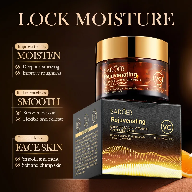 SADOER Vitamin C Capsule Face Cream Whitening Moisturizing Anti-Aging Anti Wrinkles Facial Cream Face Skin Care Products