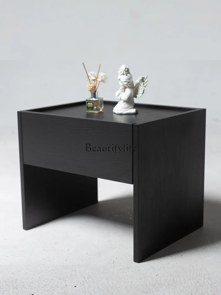 

Italian Minimalist Black Oak Solid Wood Bedside Cabinet Minimalist Modern Bedroom Bedside Cabinet