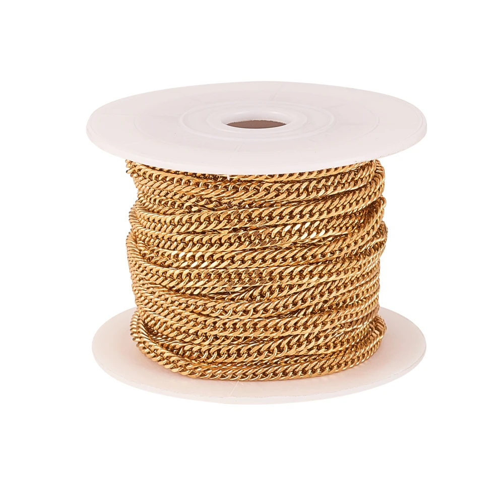 5m/16.4ft 304 Stainless Steel Golden Plated Chunky Twist Curb Chains Cuban Link Chain Roll for Bracelet Necklace Jewelry Making