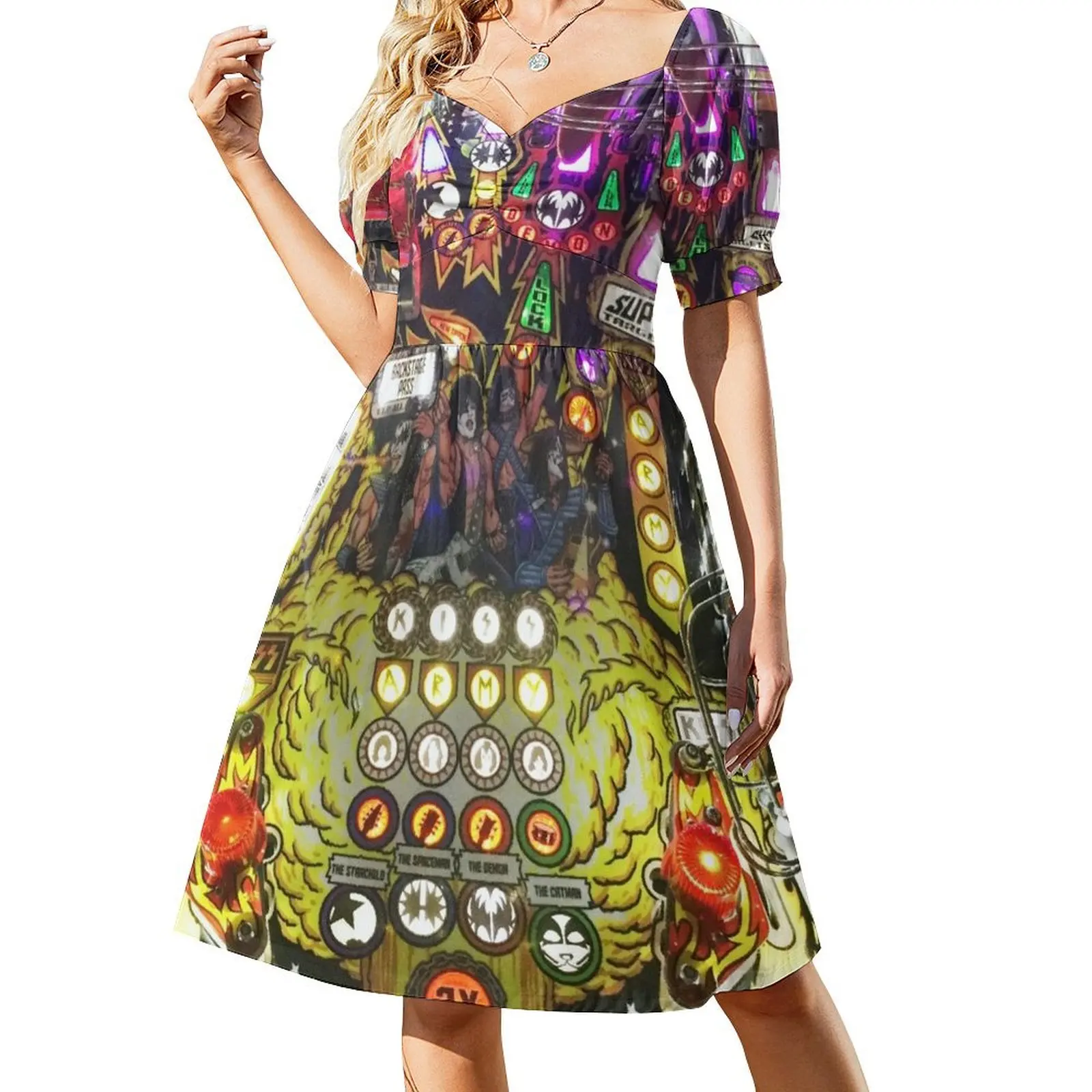 thumbnail image 1 of Vestido de manga corta con máquina de pinball, elegante y bonito, para mujer, vestido largo, para mujer, vestido largo para mujer, 1 of 7