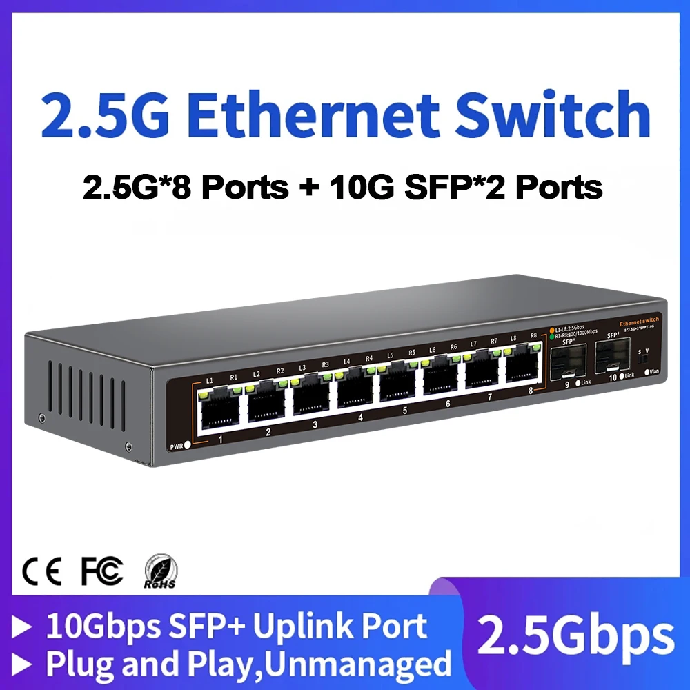 2.5Gx8ポート&10G(SFP+)x2 スイッチングハブ K0802WS 2.5Gx8ポート&10G(SFP+)x2 スイッチングハブ K0802WS - メルカリ