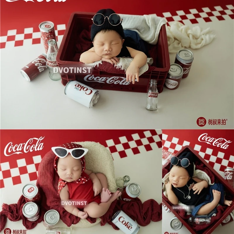 Newborn Baby Boys Girls Photography Props Coke Theme Set Backdrop Outfit Posing Sofa Decorations Studio Shooting Photo Props