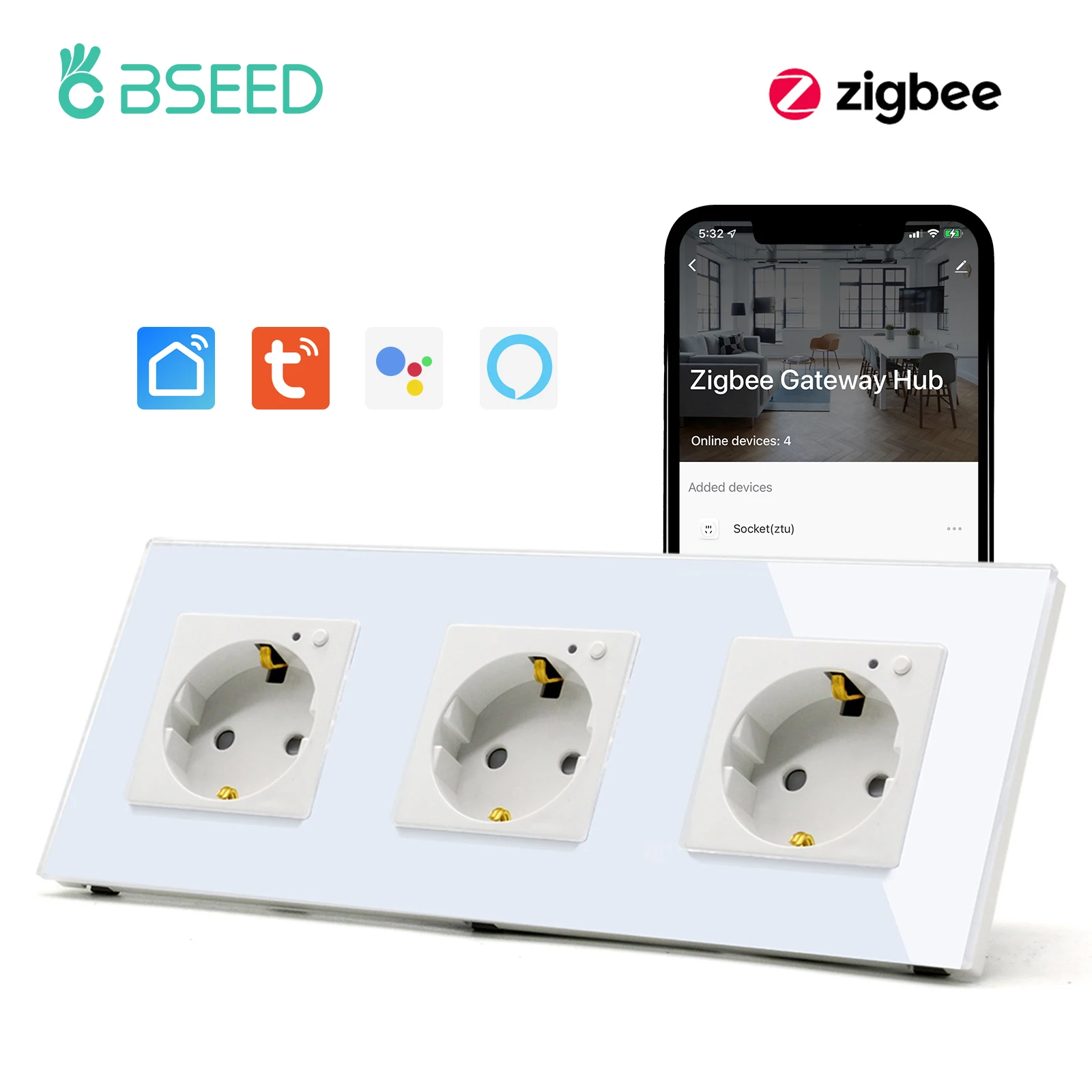 

Розетка BSEED Zigbee с поддержкой Wi-Fi, 16 А, с функцией таймера
