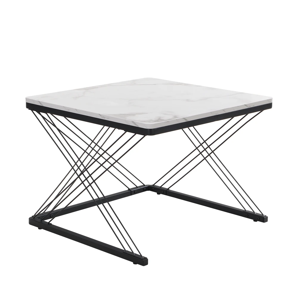 2-teiliges Couchtisch-Set, quadratische Tische in 60 x 60 x 45 cm und 45 x 45 x 40 cm, hochglänzende Marmoroptik, höhenverstellbare Füße, bis zu 30 kg – Detail 9