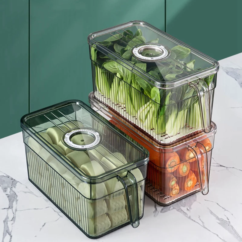 Refrigerator Storage Box Timekeeping Keep Fresh Food Organizer Box With Handle Transparent Material