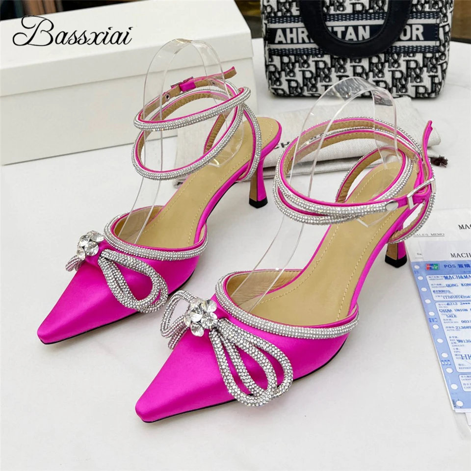 Jeweled Crystal Butterfly-knot Sandals Women Sexy Kitten Heel Pointed Toe Ankle  Wrap Luxury Satin Party Shoes Summer - Women's Sandals - AliExpress