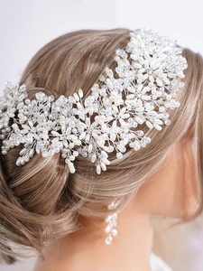 Trendy Pearl Crystal Rhinestone Flower Bridal Headband Wedding Hair Accessories for Women Headdress Party Prom Headpiece Tiaras