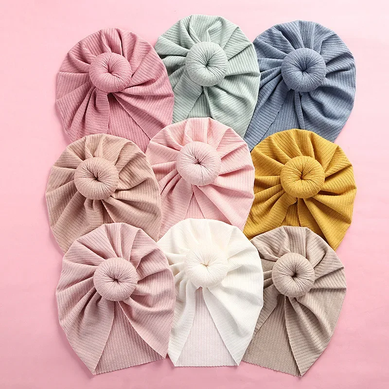 Newborn Toddler Kids Baby Girl Boy Turban Crochet Knit Beanie Hat Winter Cap Knot Solid Soft Hospital Caps Baby Accessories
