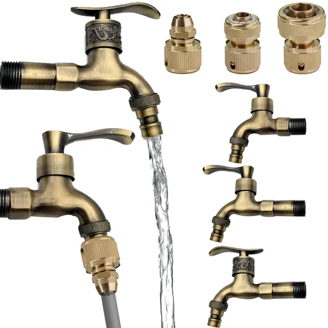 Fémkerti Otthoni Vízcsap Kapcsoló Szerszám Cseréje 1/2 "3/4" Tömlő Adapter Csatlakozó Antik Csaptelep Fürdőszoba Konyhai Sárgarézhez