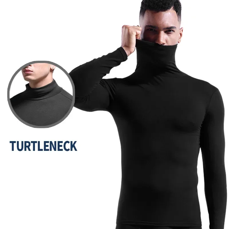 

Turtleneck Long Sleeve Men Thermal Tops Undershirts High Collar T-shirt Tight Slim Fit Base Shirt Tees Boys Male Modal Pullover