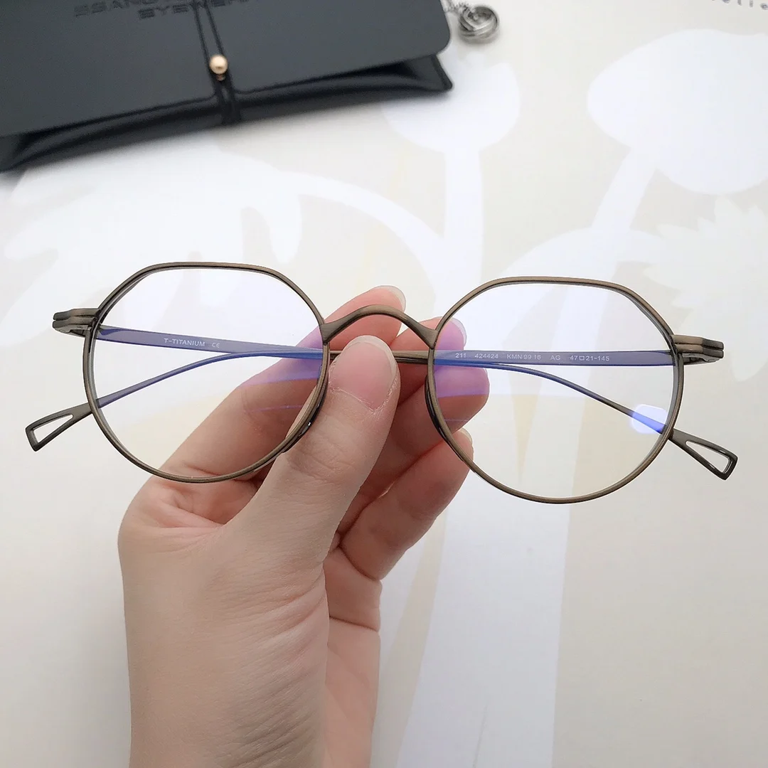 

Japanese Handmade Titanium Myopia Glasses Frame Men Woman Polygon Ultralight Fashion Prescription Eyeglasses Anti Blue Lenses