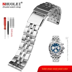 High-Quality 24mm Solid Stainless Steel Watchband with Push-Button Hidden Clasp for 24mm (Silver)