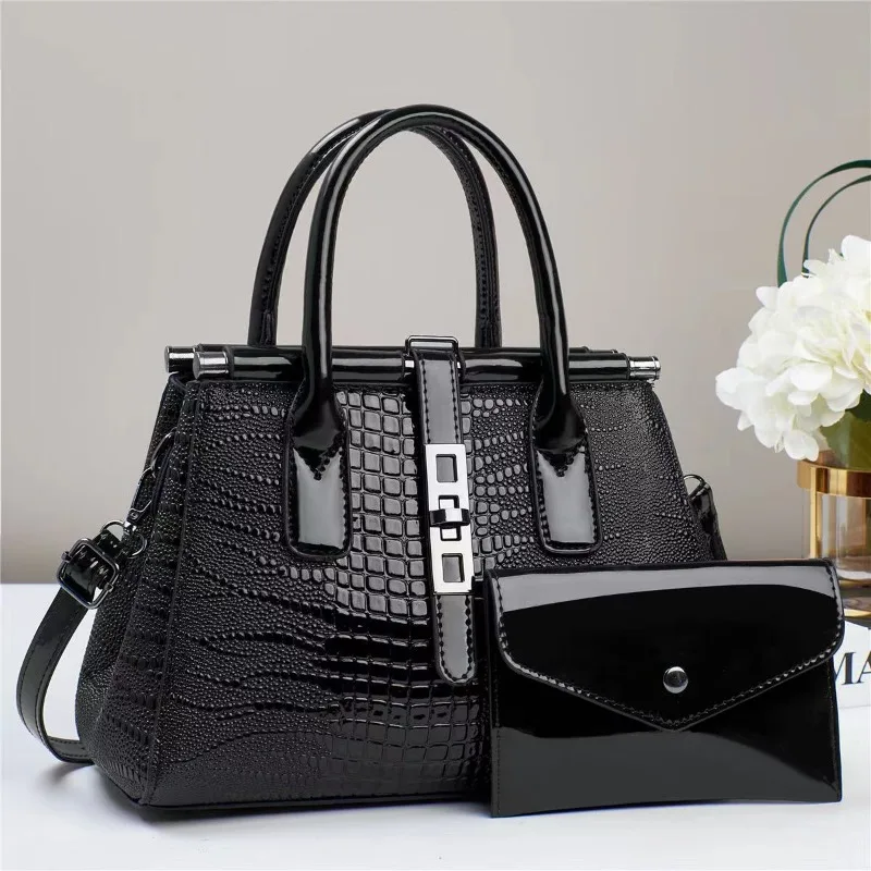 Sac Bandoulière Femme En Cuir Avec Motif Crocodile - Noir, 30x13x4 Cm | Pochette élégante Pour Soirée, Bureau, Voyage