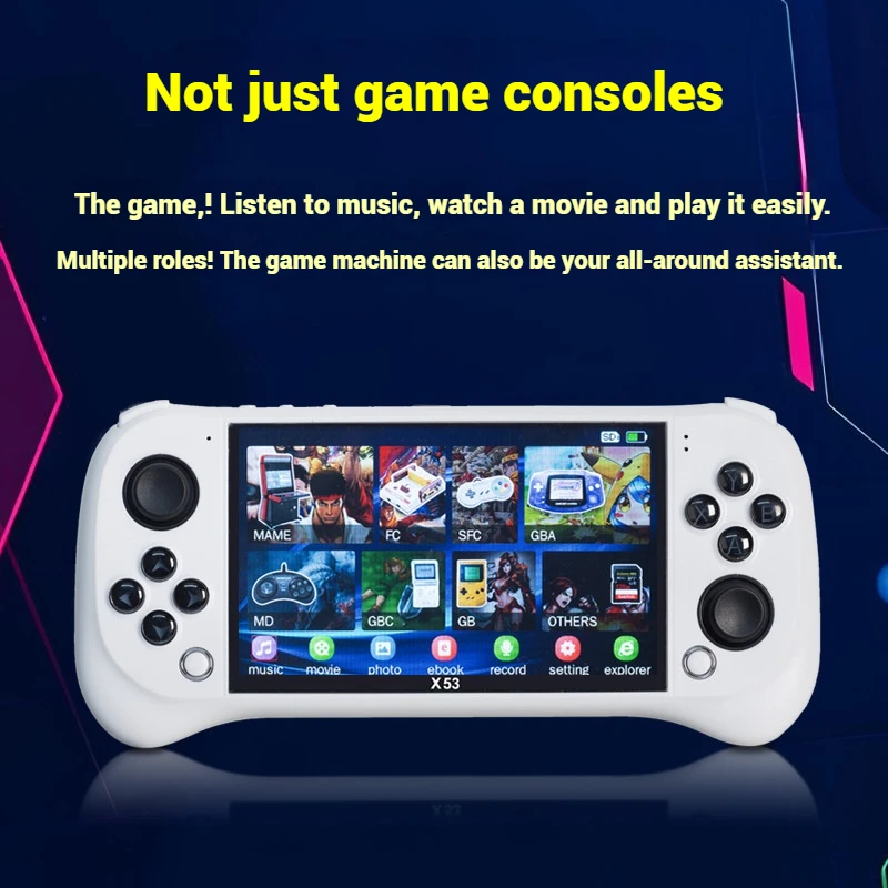 Children's Game Console X53 Handheld Game Console HD 5.1 Inch Large Screen Retro Music Video Playback Watch TV Read E-books