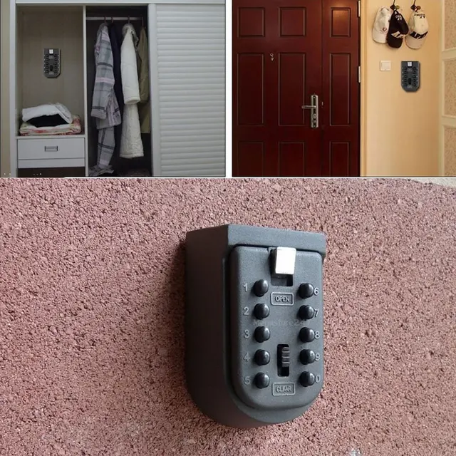 Wall Mounted Key Safe Storage Organizer Box With Combination Lock 10-Digital Password Weatherproof Cover For Home Office RV Use 4