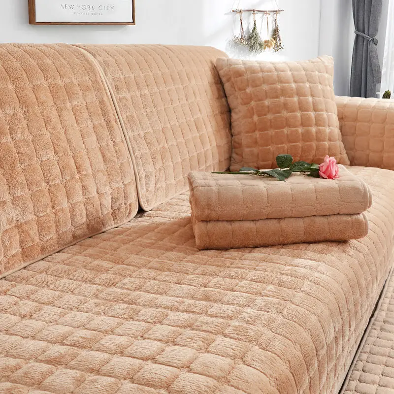Luxurious Velvet Plush Non-Slip Sofa Cover with Armrest and Back Towel