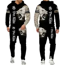 

Men's Tracksuit Cool 3D Lion Printed Hoodies Pants Suits Fashion Mens Casual Pullover Sweatshirts Set