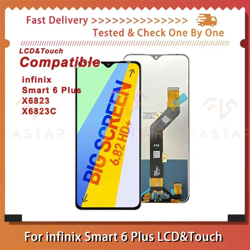 

6.82"Tested For Infinix Smart 6 Plus X6823 X6823C LCD Display Touch Digitizer Assembly Repair phone Screen Smart6Plus lcd