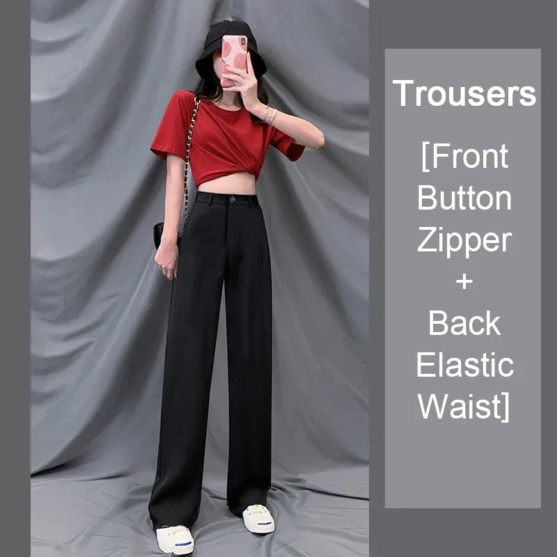 cargo trousers Women Casual Wide Leg Pants Loose Style Waist Hollow Out Office Lady Long Trousers Solid High Waist Wild Straight Female Pants slacks Pants & Capris