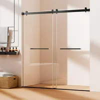 Frameless Double Sliding Shower Door 68-72" W x 76" H, 3/8" 10mm Clear Noiseless Glass Door with Anti-Jumping System Shower Door 1