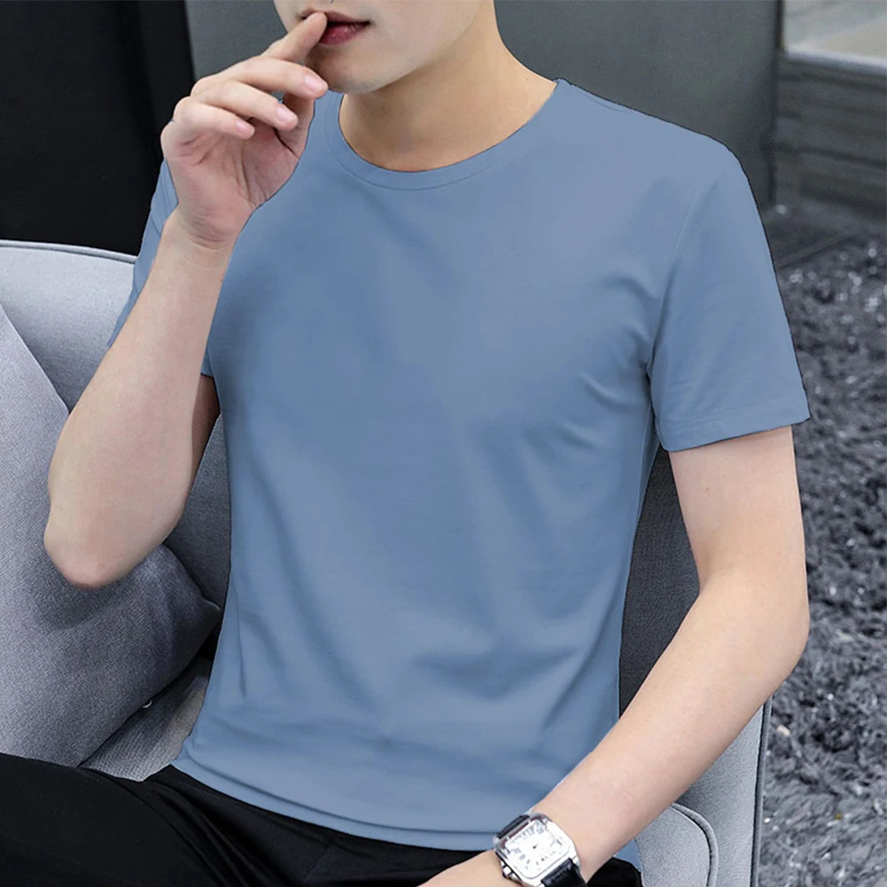 Men Summer Tshirt Loose Stretch RoundNeck Basic Tops Mens Seamless