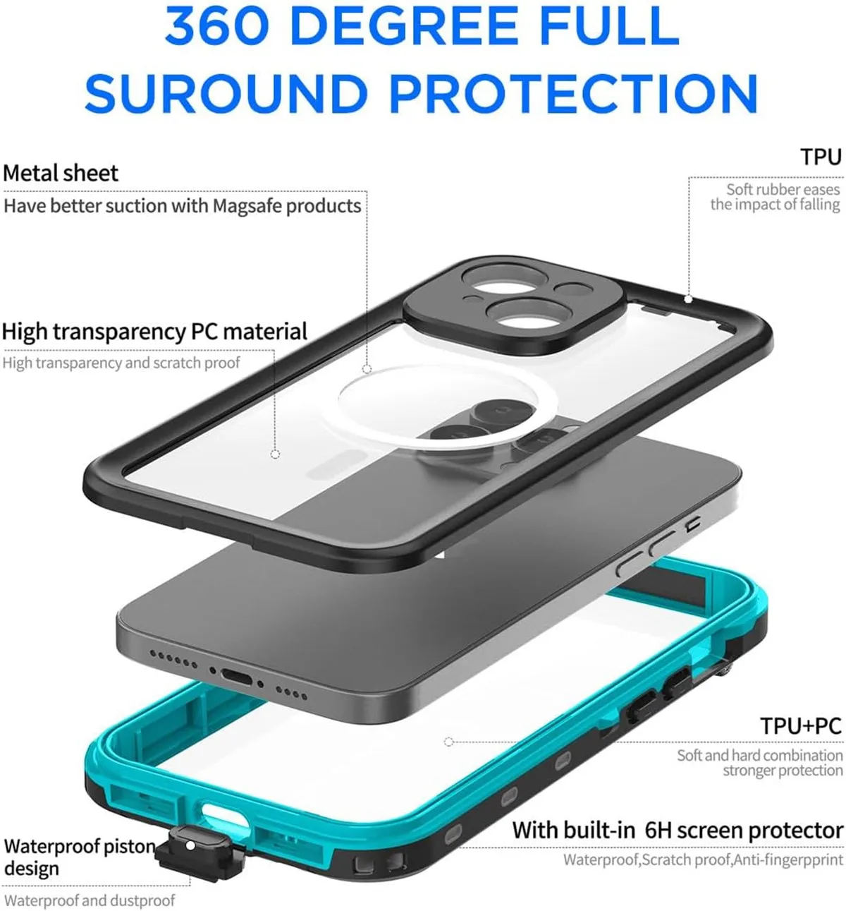 IP68 Waterproof Magnetic Case For iPhone 16 15 14 13 Pro Max Plus Mini Dustproof Underwater Touch Screen Diving Case Phone Shell - Image 5