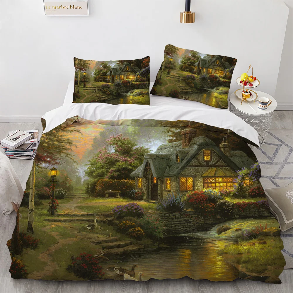 Comforter Cover for Kid Boy Girl Artist Bedding Set King Painting Duvet Cover Set Beautiful Landscape Sun Lake Bridg