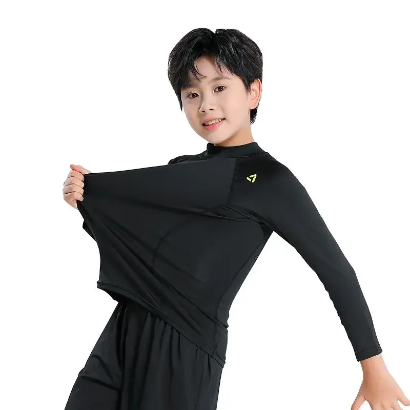 Kids Compression Shirts Sports Running Long Base T Shirt Fitness Quick-Drying Training Top Long-Sleeved Fleece Base Shirt