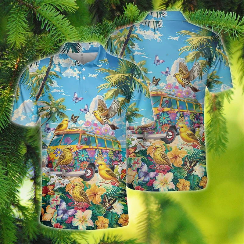 

Canary Jungle Graphic Polo Shirts For Men Harajuku Hawaiian Tropical Birds Short Sleeve POLO Shirt Cockatoo Hippie Bus Tee Tops