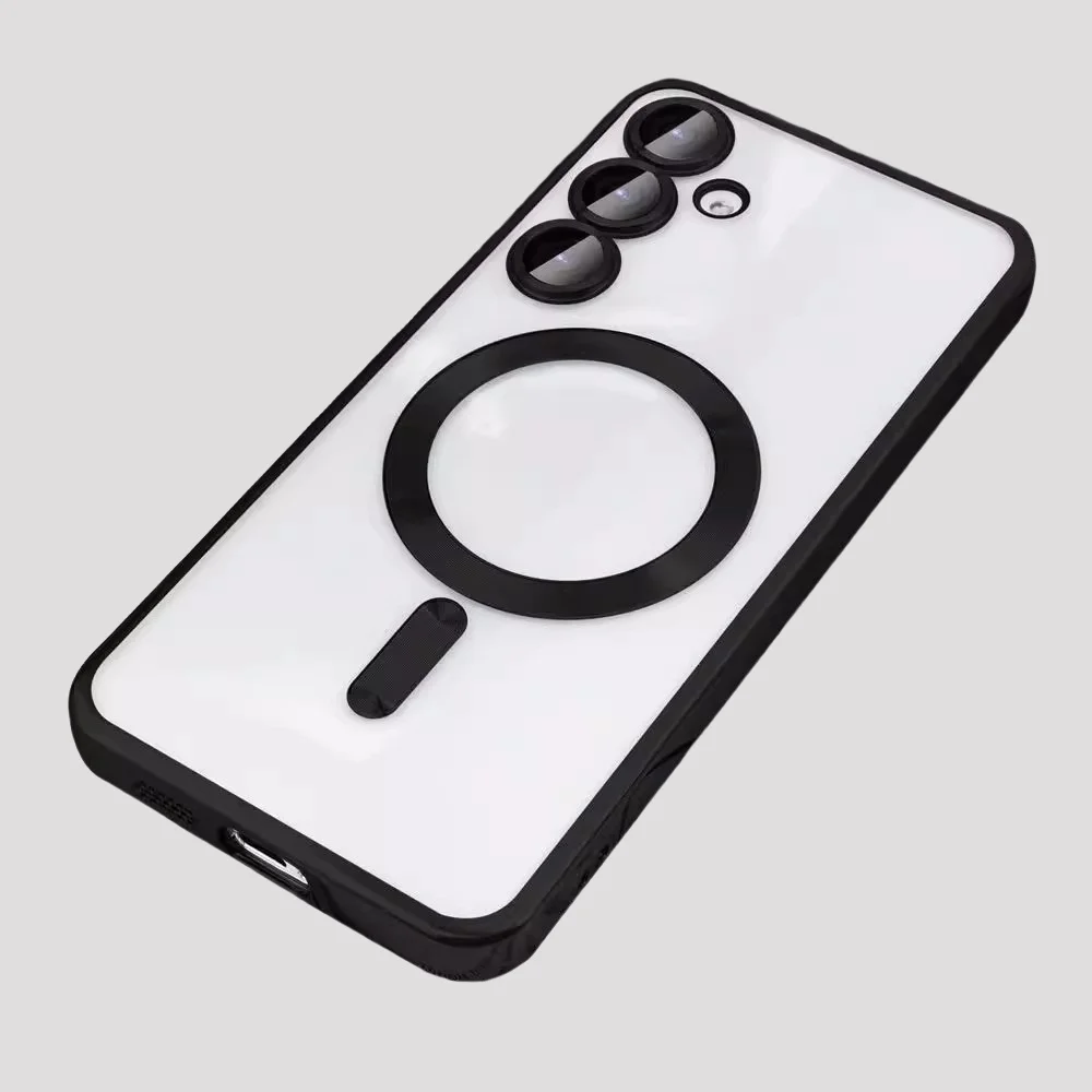 Enhanced Transparent Magnetic Phone Case with Plating Design - Soft and Durable Cover