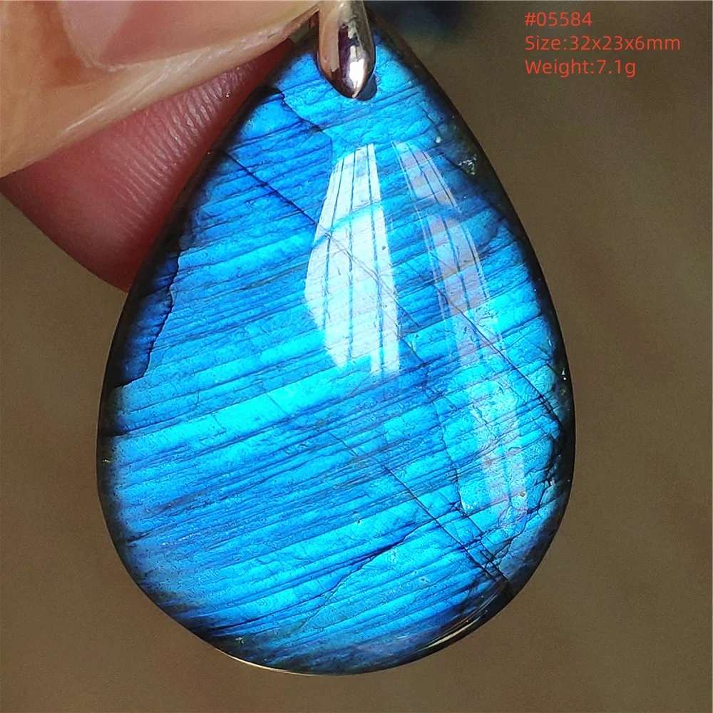 Natural Purple Light Labradorite Pendant Necklace Water Drop Crystal Flash Bead Women Men