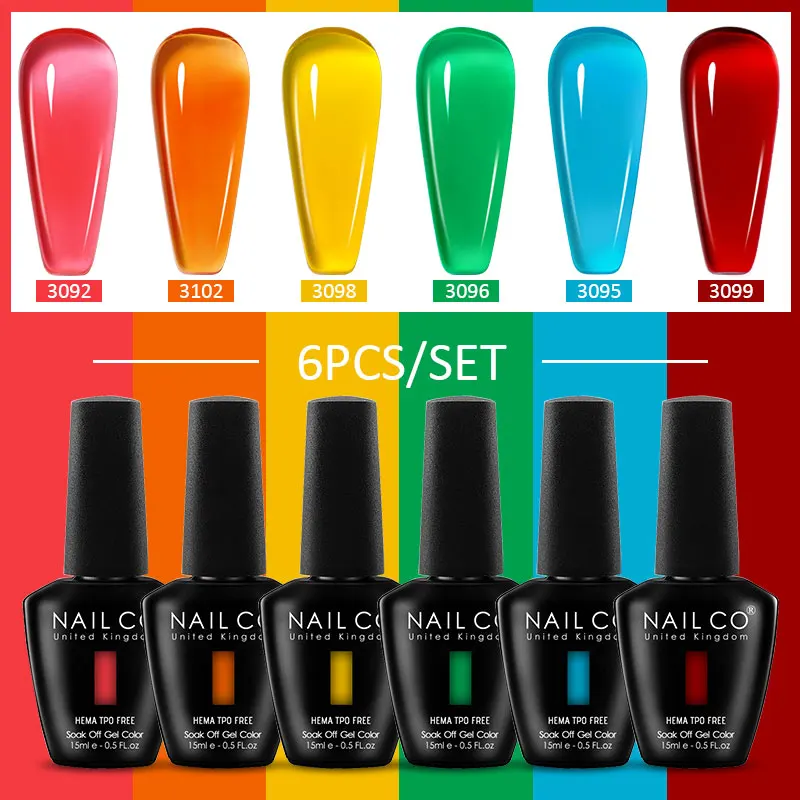 Jelly Nude & Red Gel Polish Kit: 6-Piece Long-Lasting Natural Color Collection