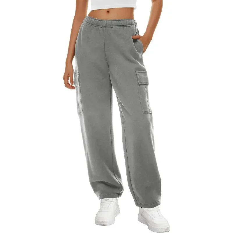Women s Loose Cargo Sweatpants Solid Color Elastic High Waist Gym Workout Trousers Loose and Casual Pants with Pockets YDL35